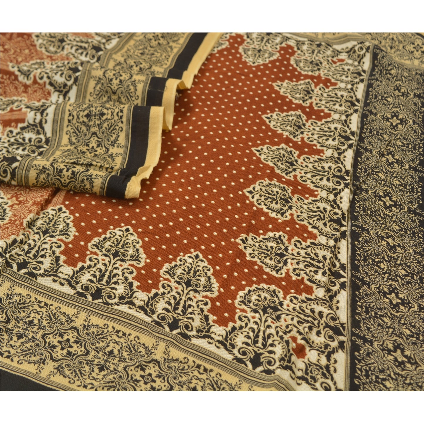 Sanskriti Vintage Dupatta Long Stole Cotton Brown Hijab Printed Wrap Scarves