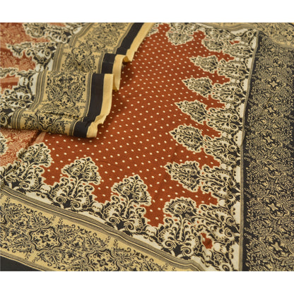 Sanskriti Vintage Dupatta Long Stole Cotton Brown Hijab Printed Wrap Scarves