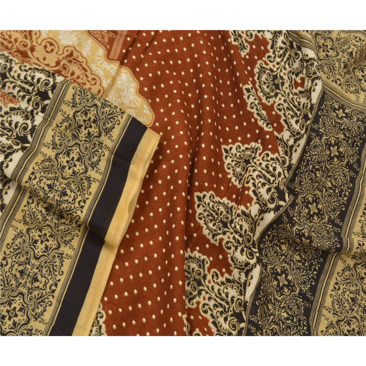 Sanskriti Vintage Dupatta Long Stole Cotton Brown Hijab Printed Wrap Scarves