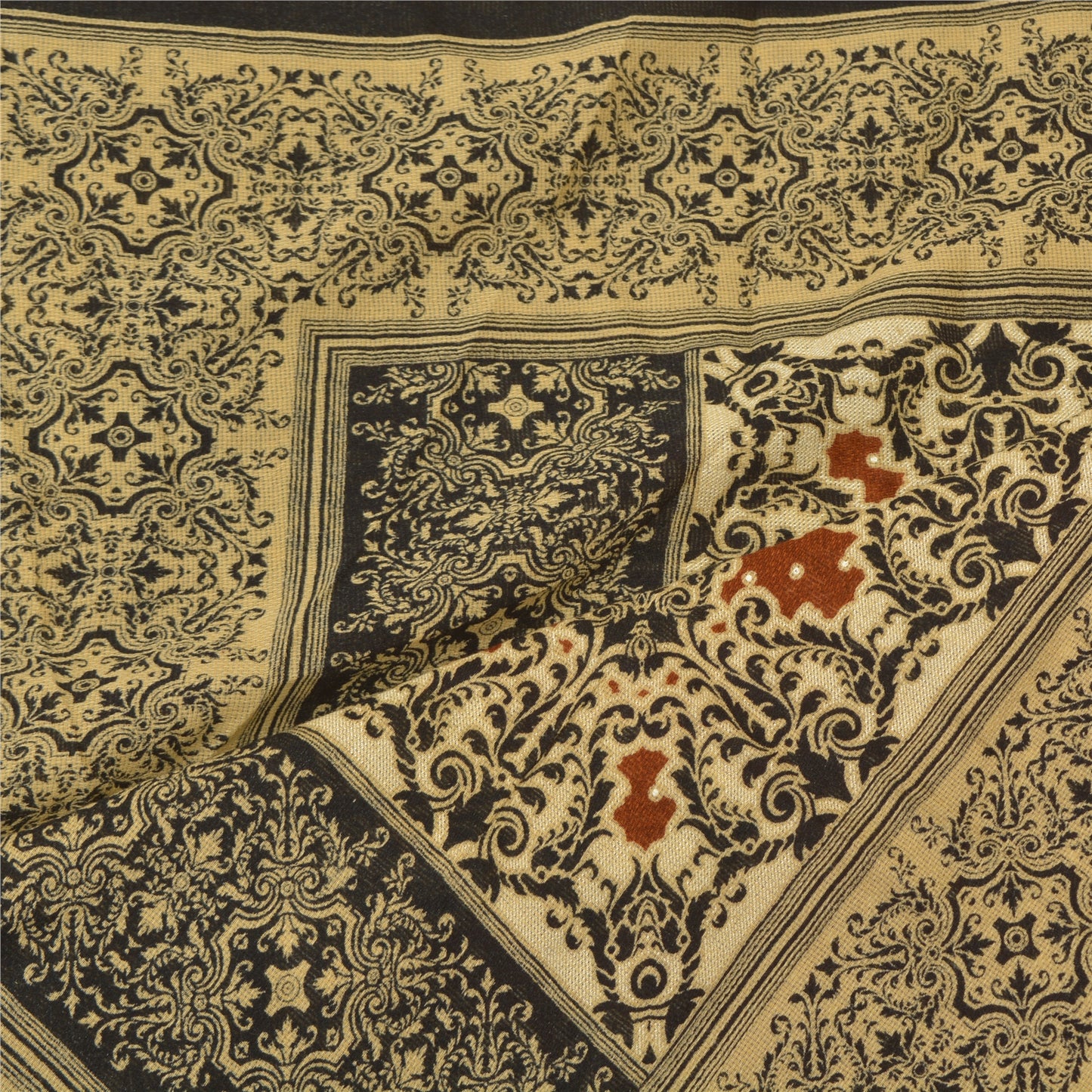 Sanskriti Vintage Dupatta Long Stole Cotton Brown Hijab Printed Wrap Scarves