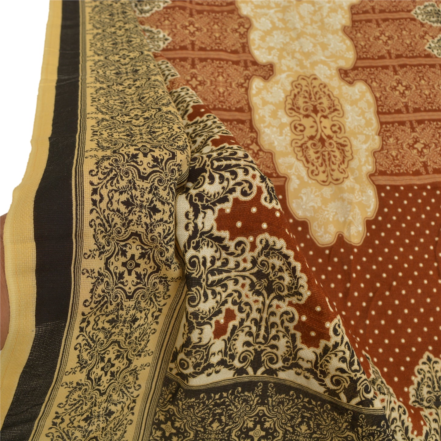 Sanskriti Vintage Dupatta Long Stole Cotton Brown Hijab Printed Wrap Scarves