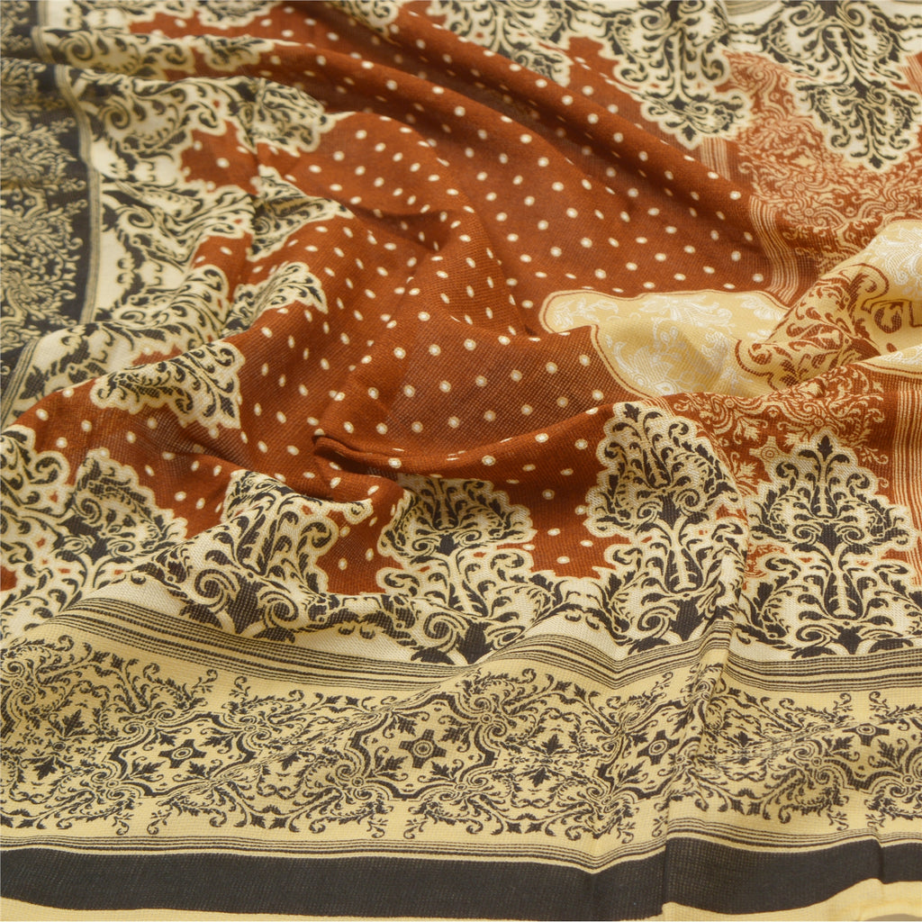 Sanskriti Vintage Dupatta Long Stole Cotton Brown Hijab Printed Wrap Scarves