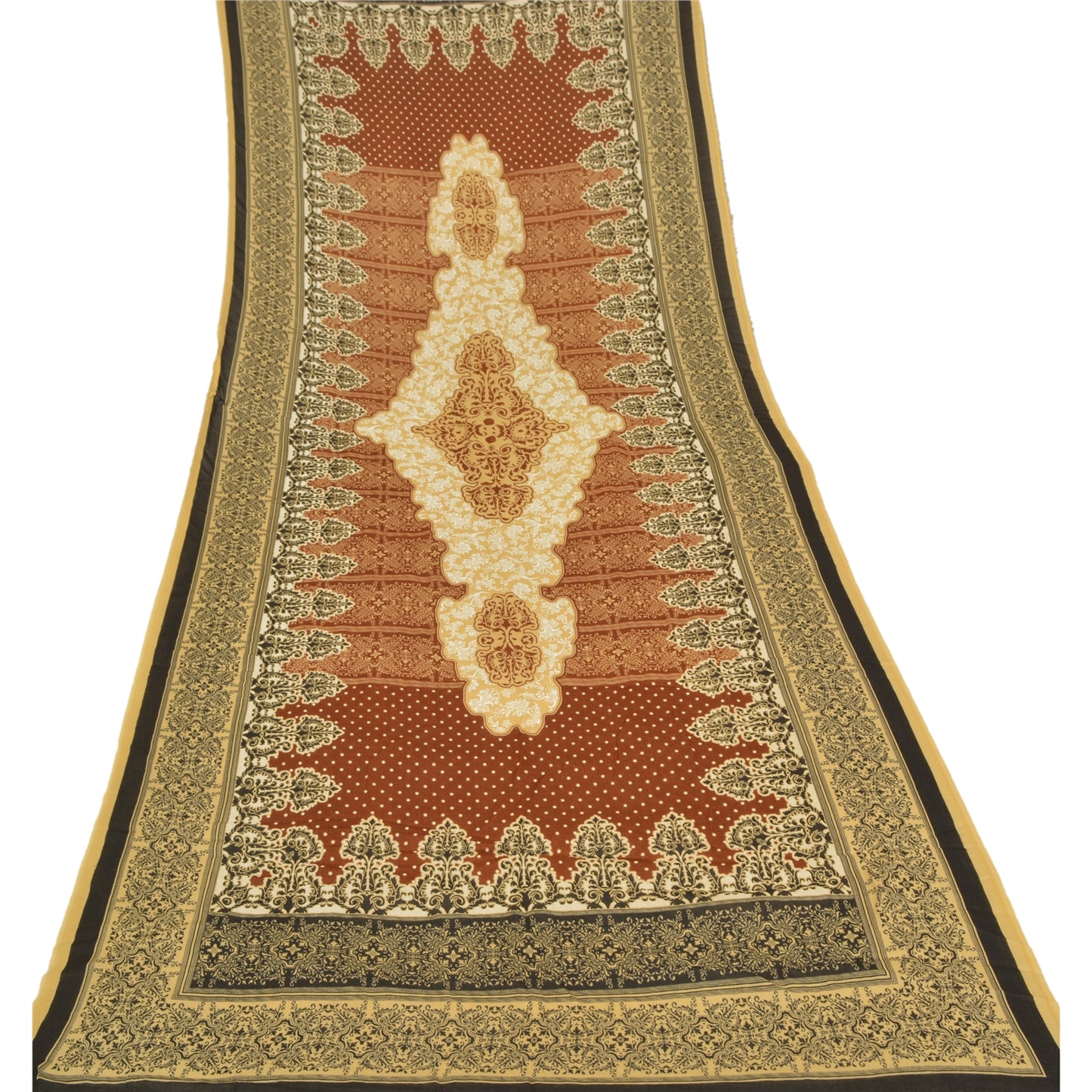 Sanskriti Vintage Dupatta Long Stole Cotton Brown Hijab Printed Wrap Scarves