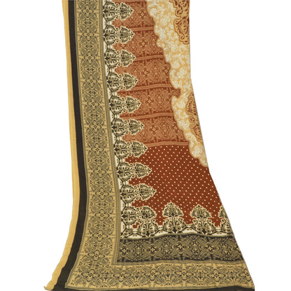 Sanskriti Vintage Dupatta Long Stole Cotton Brown Hijab Printed Wrap Scarves