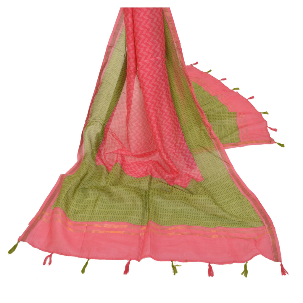 Sanskriti Vintage Dupatta Long Stole Chanderi Pink Scarves Printed Wrap Hijab