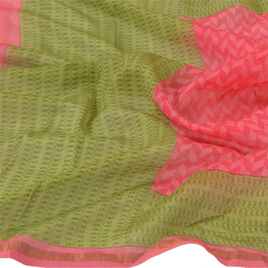 Sanskriti Vintage Dupatta Long Stole Chanderi Pink Scarves Printed Wrap Hijab