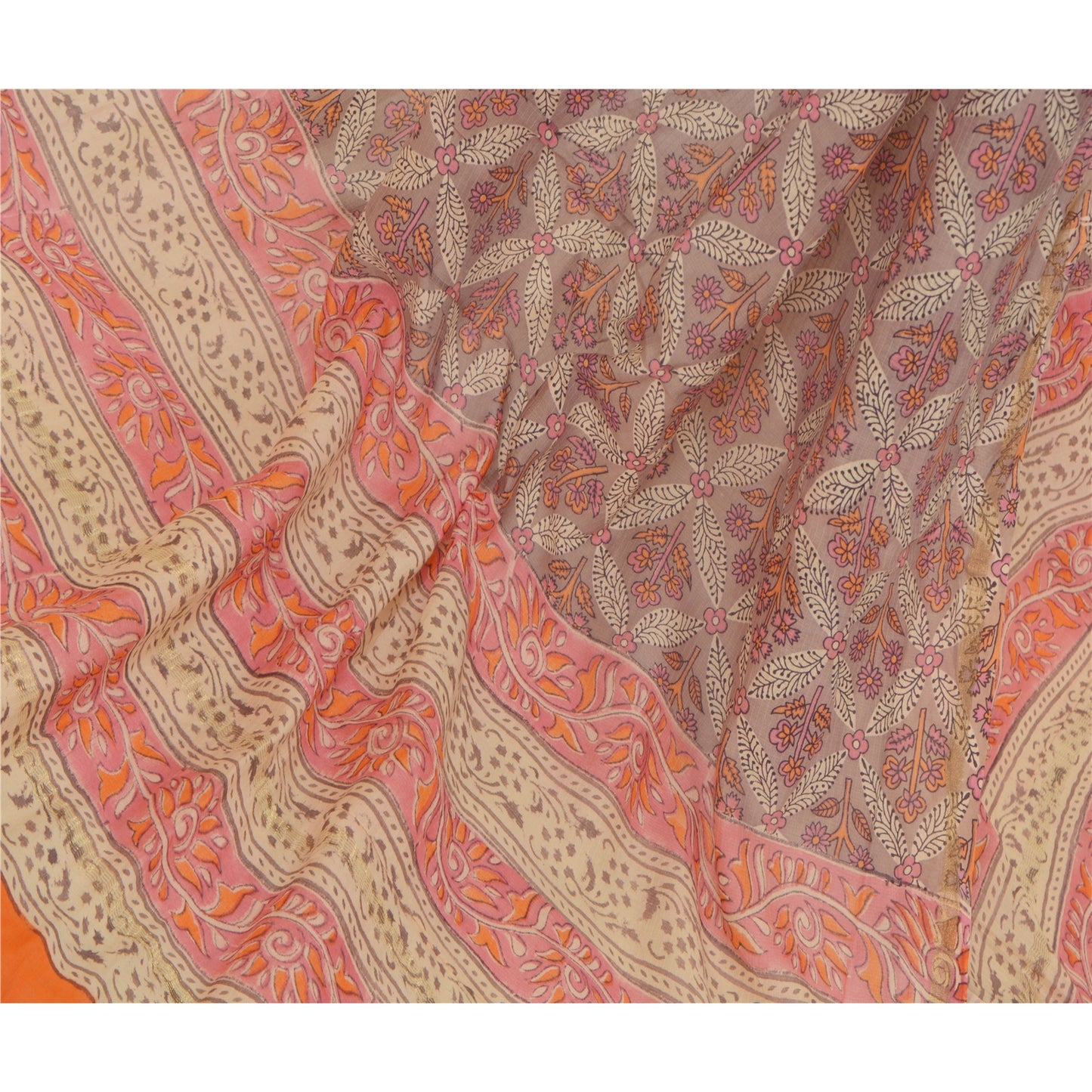 Sanskriti Vintage Dupatta Long Stole Cotton Brown Printed Floral Scarves