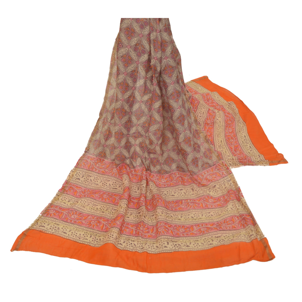Sanskriti Vintage Dupatta Long Stole Cotton Brown Printed Floral Scarves
