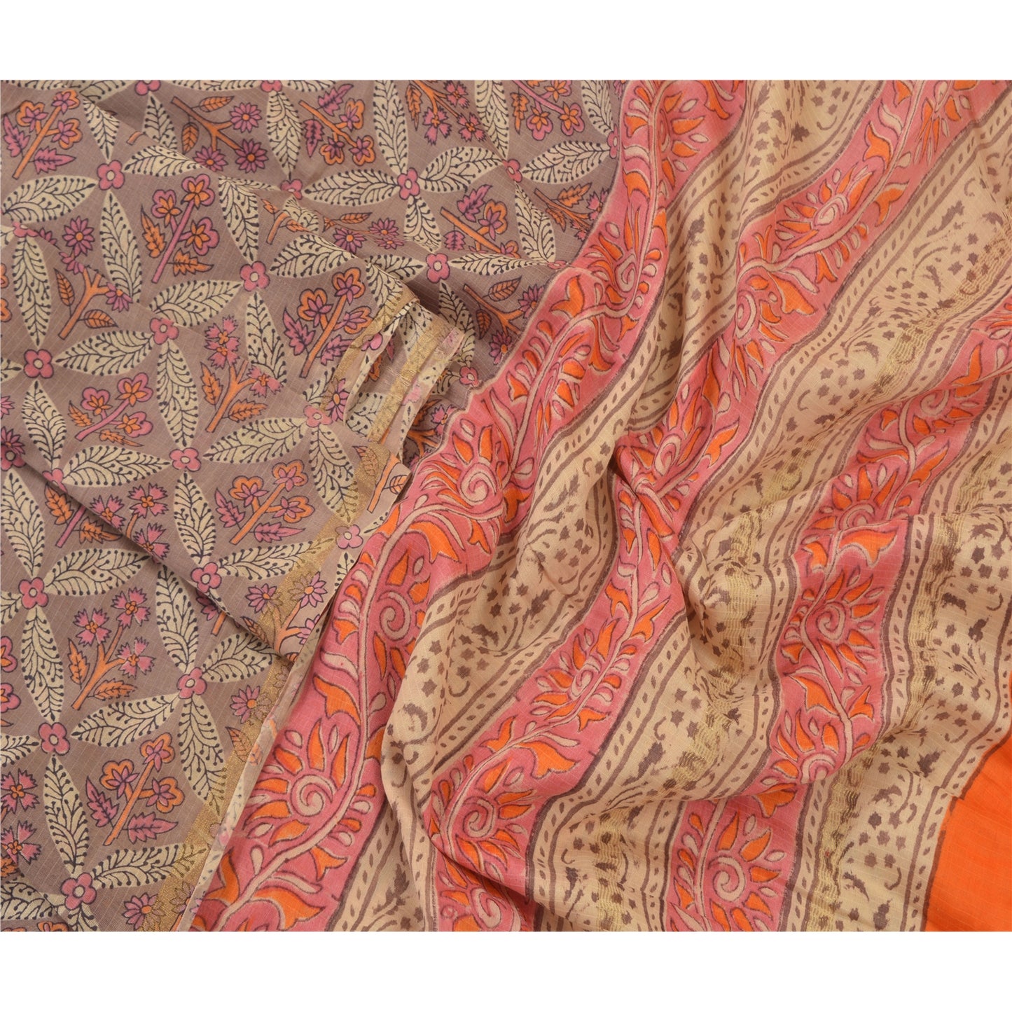 Sanskriti Vintage Dupatta Long Stole Cotton Brown Printed Floral Scarves