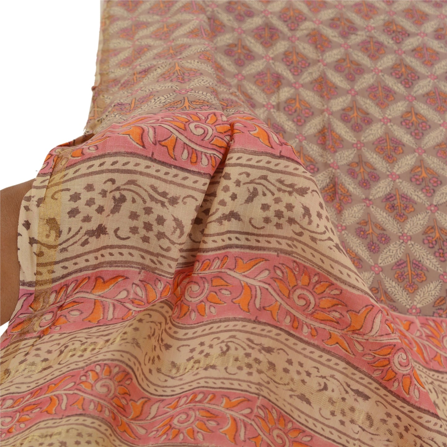 Sanskriti Vintage Dupatta Long Stole Cotton Brown Printed Floral Scarves