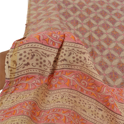 Sanskriti Vintage Dupatta Long Stole Cotton Brown Printed Floral Scarves