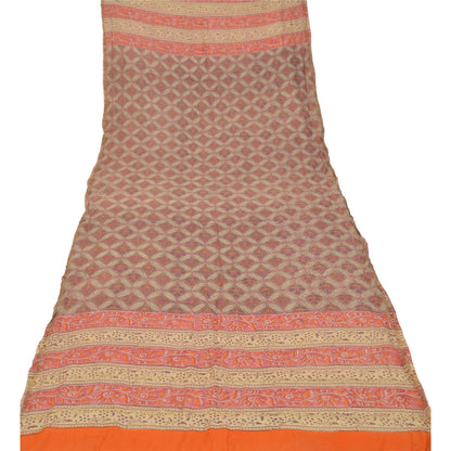 Sanskriti Vintage Dupatta Long Stole Cotton Brown Printed Floral Scarves