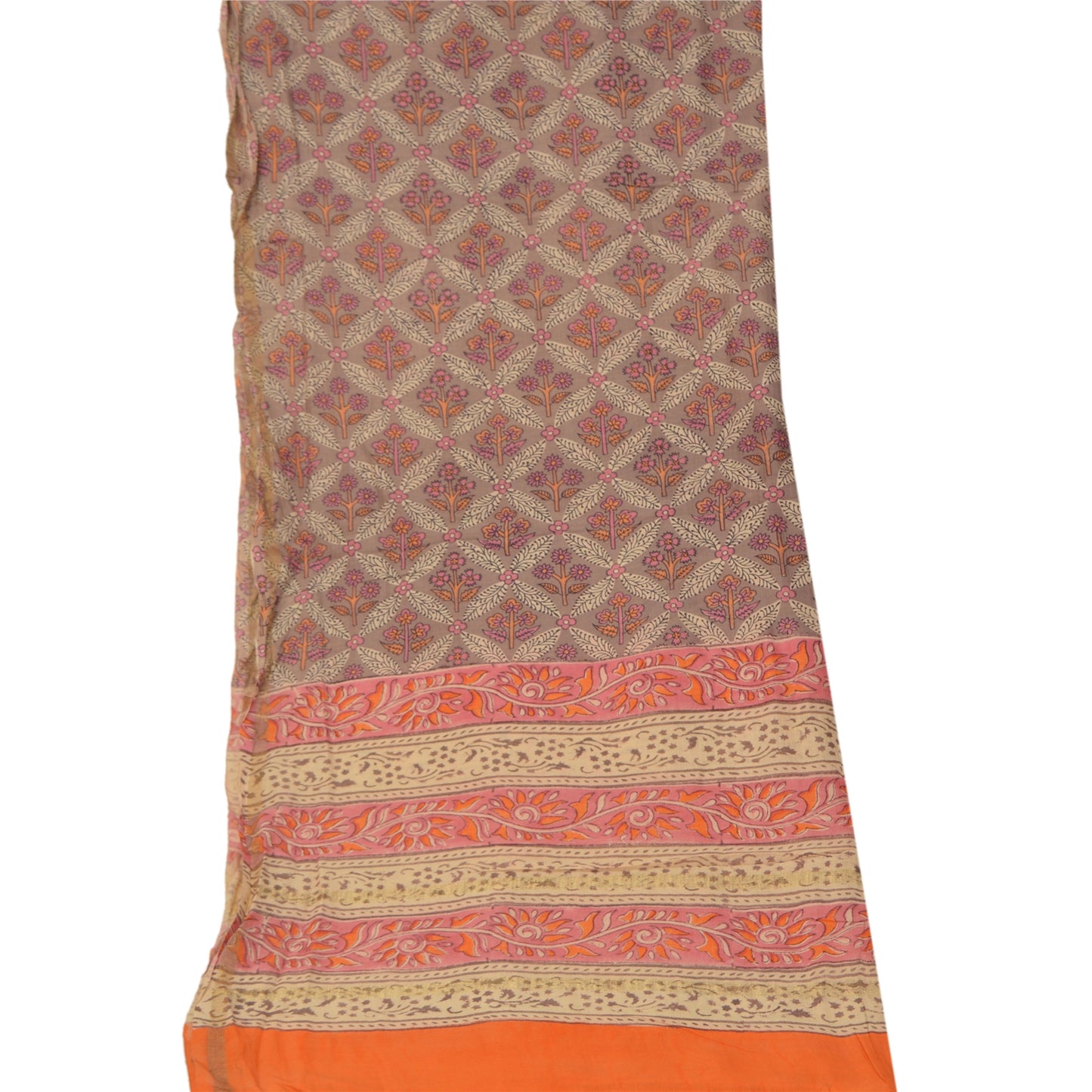 Sanskriti Vintage Dupatta Long Stole Cotton Brown Printed Floral Scarves