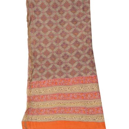 Sanskriti Vintage Dupatta Long Stole Cotton Brown Printed Floral Scarves