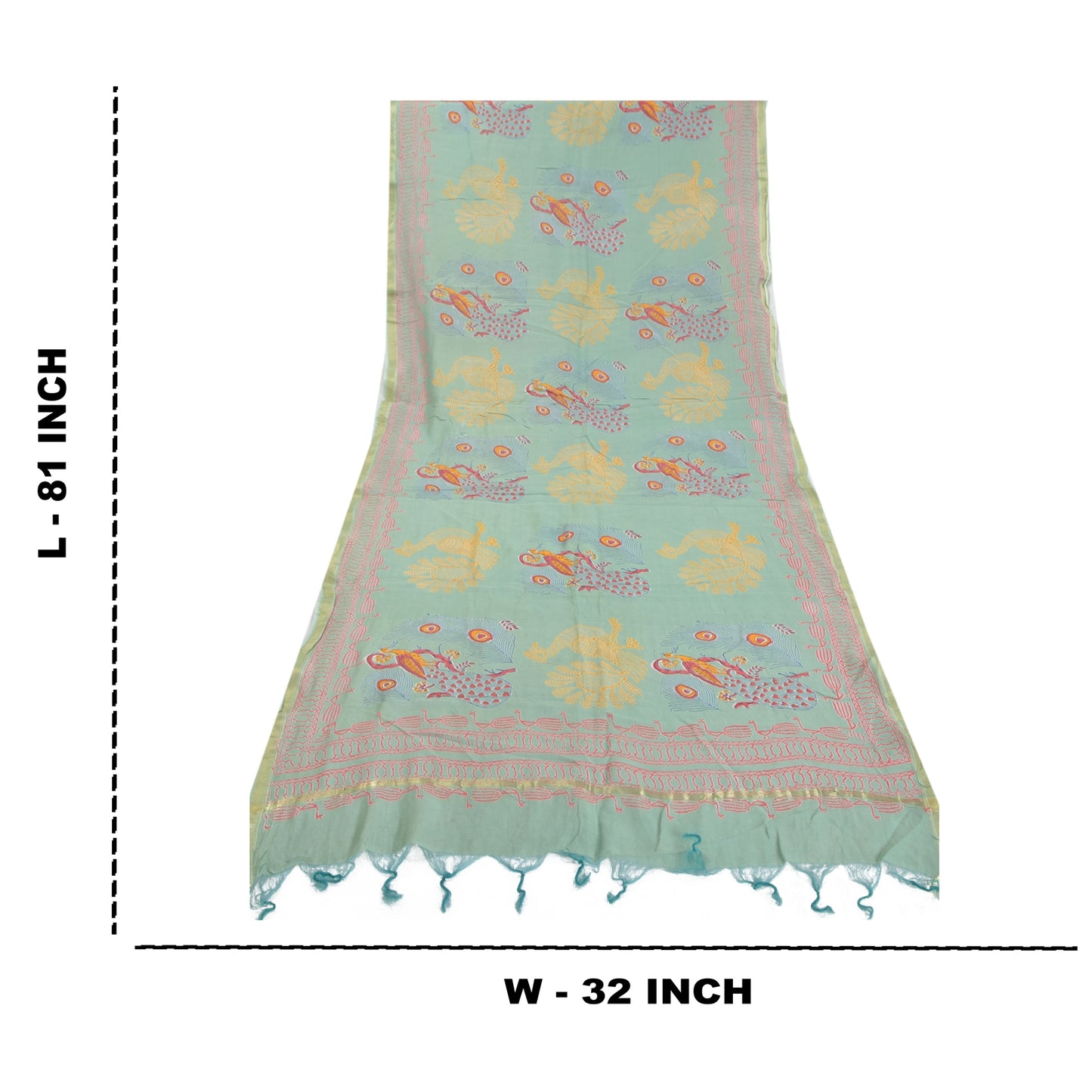 Sanskriti Vintage Dupatta Long Stole Cotton Green Printed Peacock Wrap Scarves