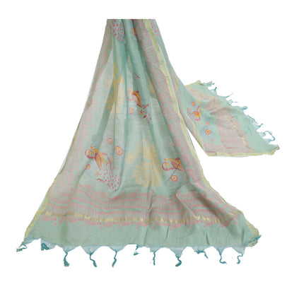 Sanskriti Vintage Dupatta Long Stole Cotton Green Printed Peacock Wrap Scarves