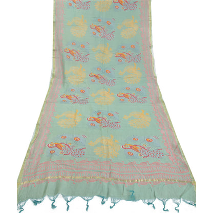 Sanskriti Vintage Dupatta Long Stole Cotton Green Printed Peacock Wrap Scarves