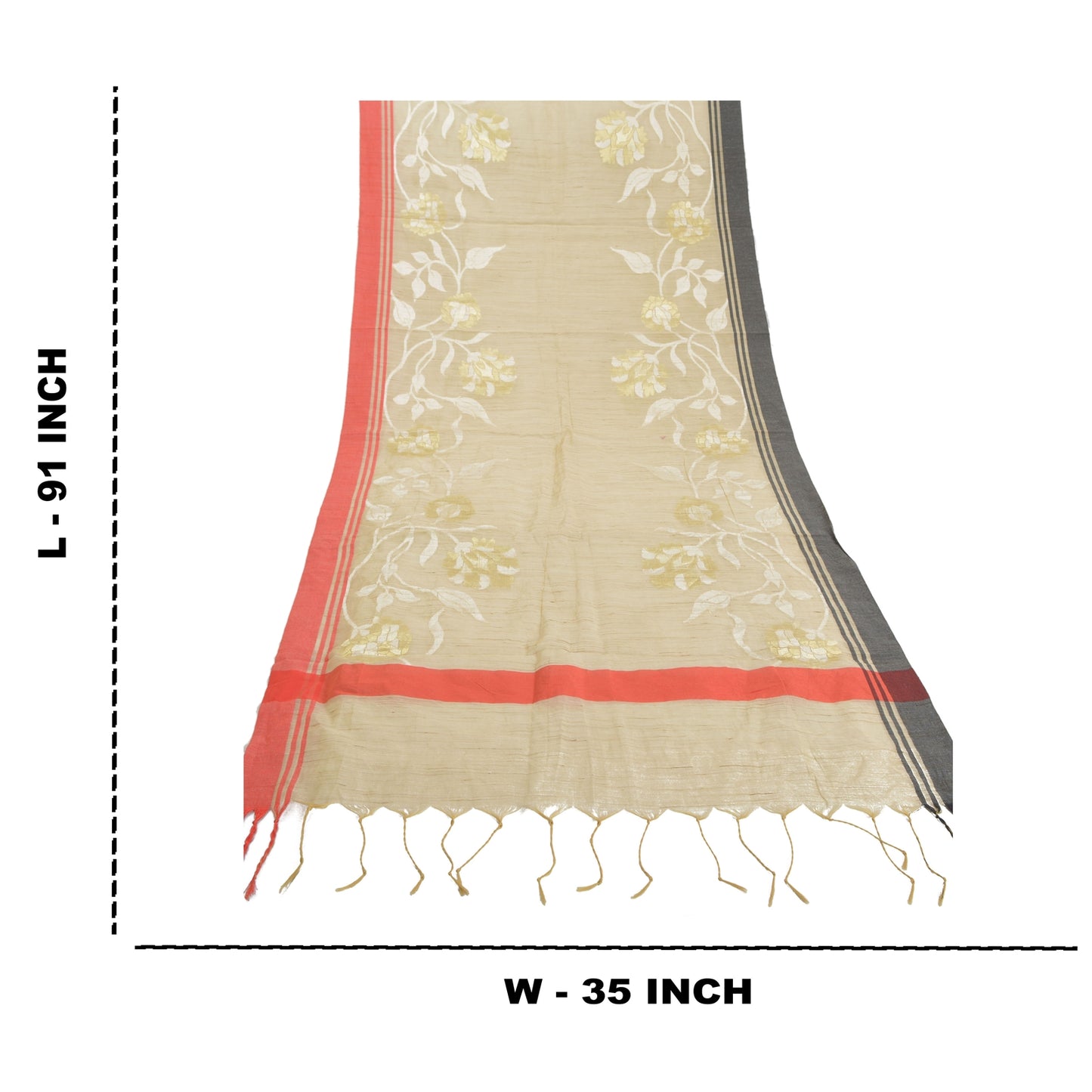 Sanskriti Vintage Dupatta Long Stole Cotton Cream Hand-Woven Wrap Scarves