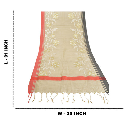 Sanskriti Vintage Dupatta Long Stole Cotton Cream Hand-Woven Wrap Scarves