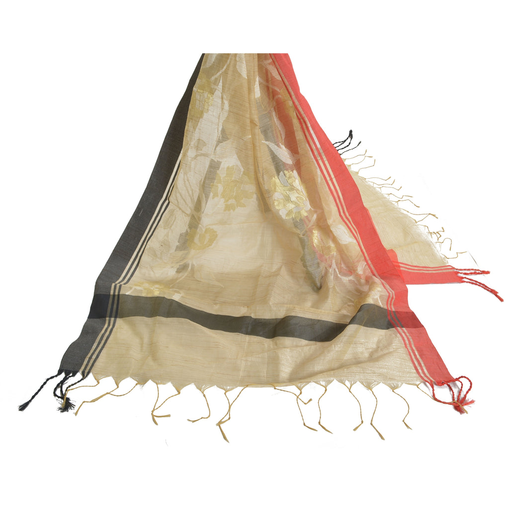 Sanskriti Vintage Dupatta Long Stole Cotton Cream Hand-Woven Wrap Scarves