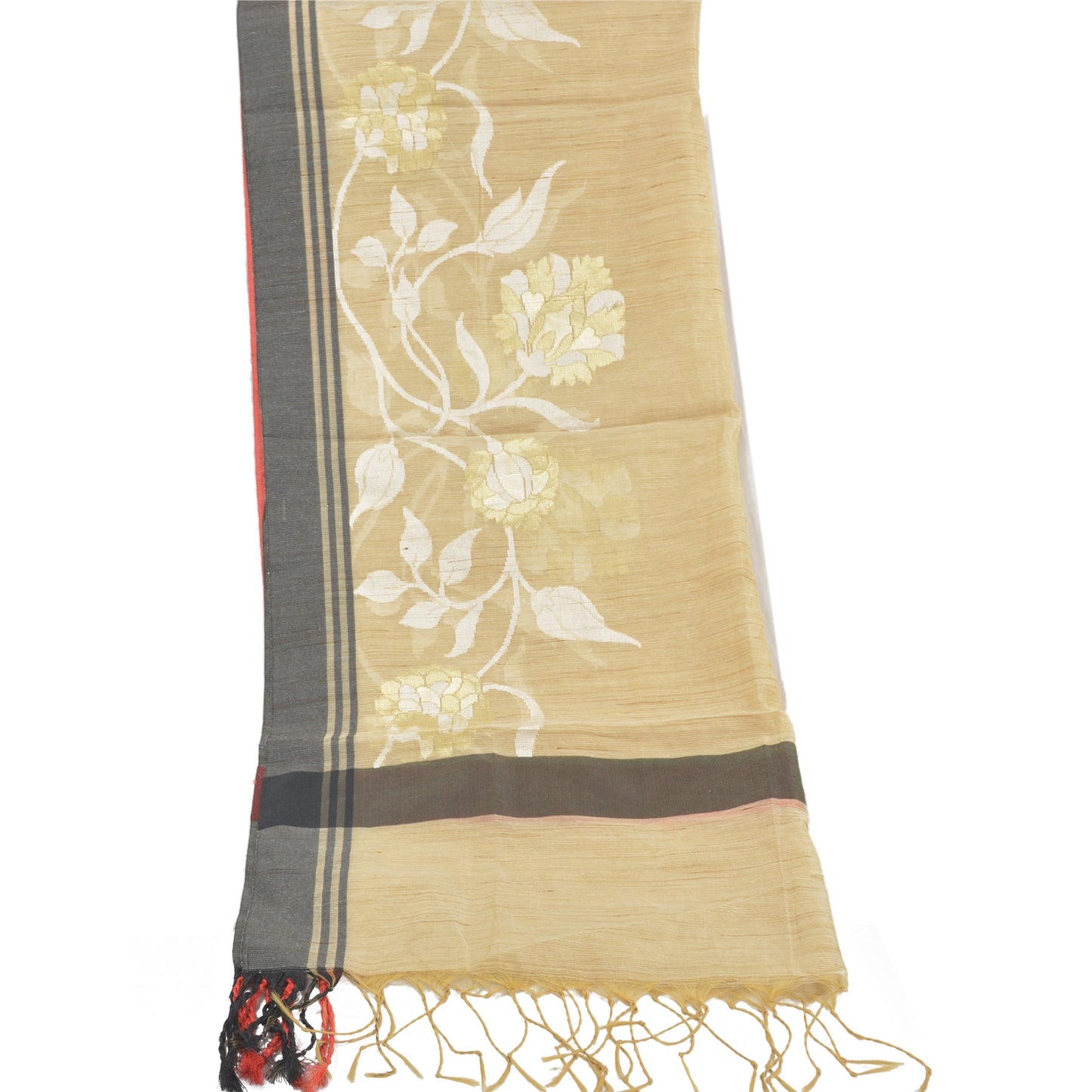 Sanskriti Vintage Dupatta Long Stole Cotton Cream Hand-Woven Wrap Scarves