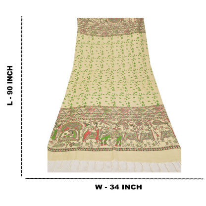 Sanskriti Vintage Dupatta Long Stole Cotton Cream Madhubani Printed Hijab/Shawl