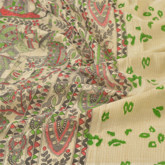 Санскритский винтажный длинный палантин Dupatta, хлопковый кремовый хиджаб/шаль с принтом Madhubani