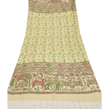 Sanskriti Vintage Dupatta Long Stole Cotton Cream Madhubani Printed Hijab/Shawl