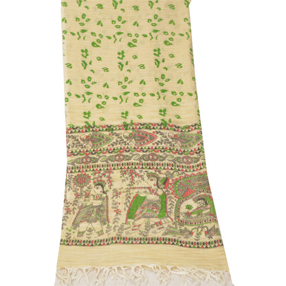 Sanskriti Vintage Dupatta Long Stole Cotton Cream Madhubani Printed Hijab/Shawl