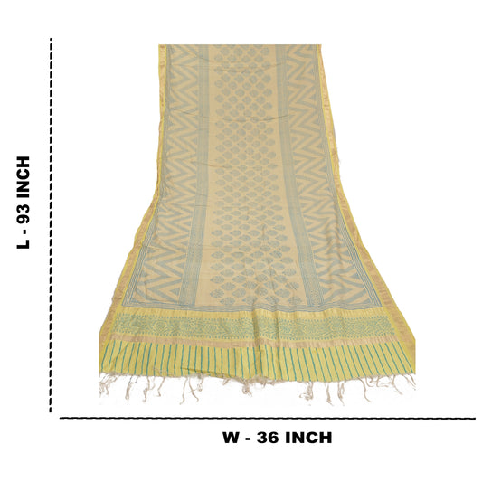 Sanskriti Vintage Dupatta Long Stole Chanderi Cream Block Printed Wrap Scarves