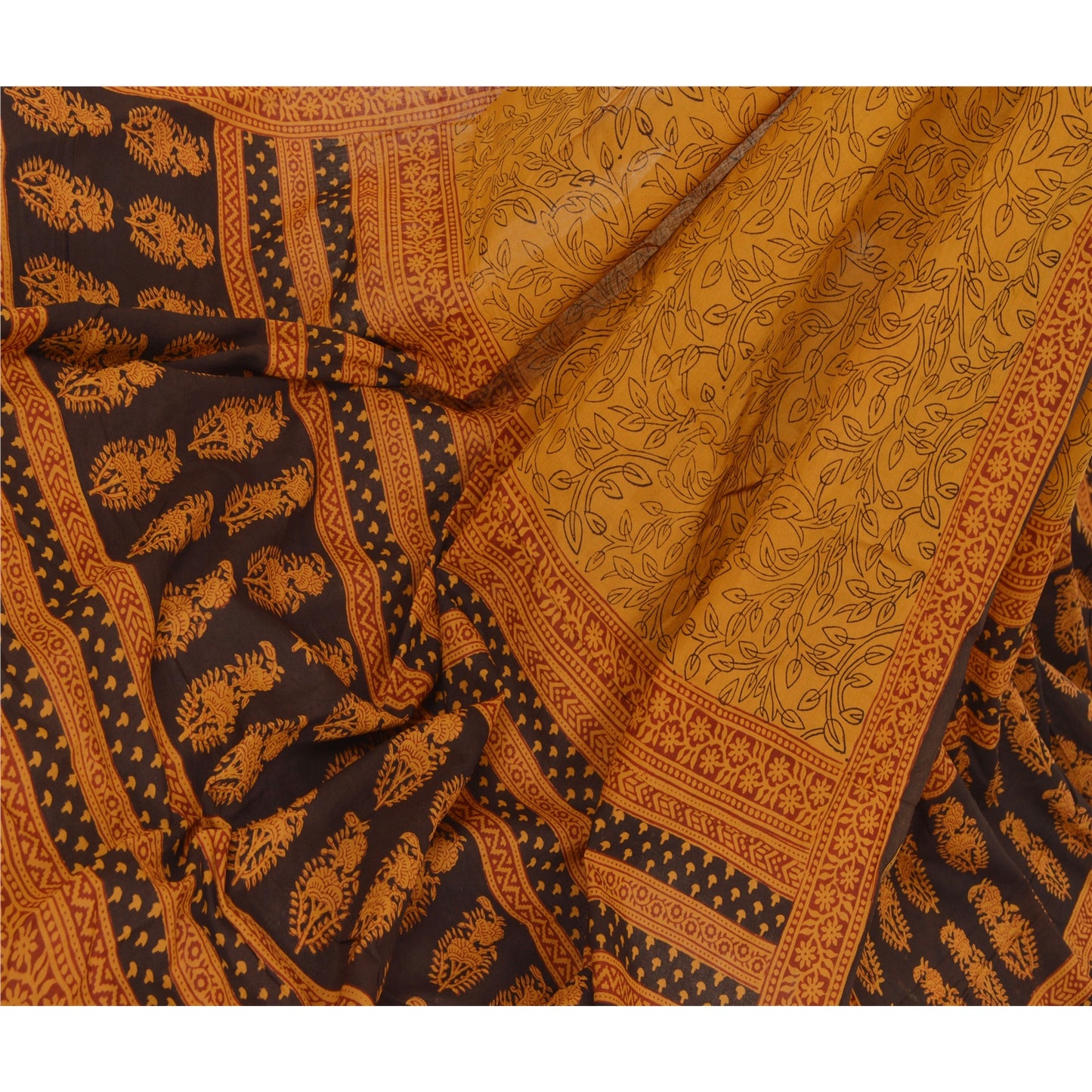 Sanskriti Vintage Dupatta Long Stole Pure Cotton Saffron Hijab Printed Shawl