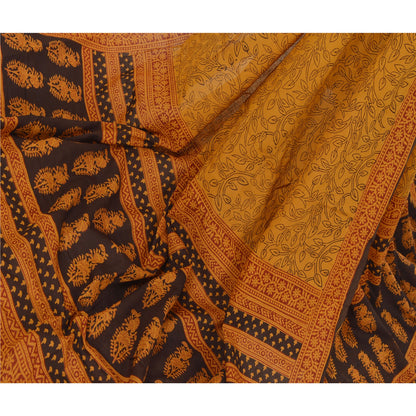 Sanskriti Vintage Dupatta Long Stole Pure Cotton Saffron Hijab Printed Shawl