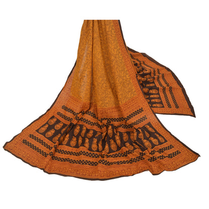Sanskriti Vintage Dupatta Long Stole Pure Cotton Saffron Hijab Printed Shawl