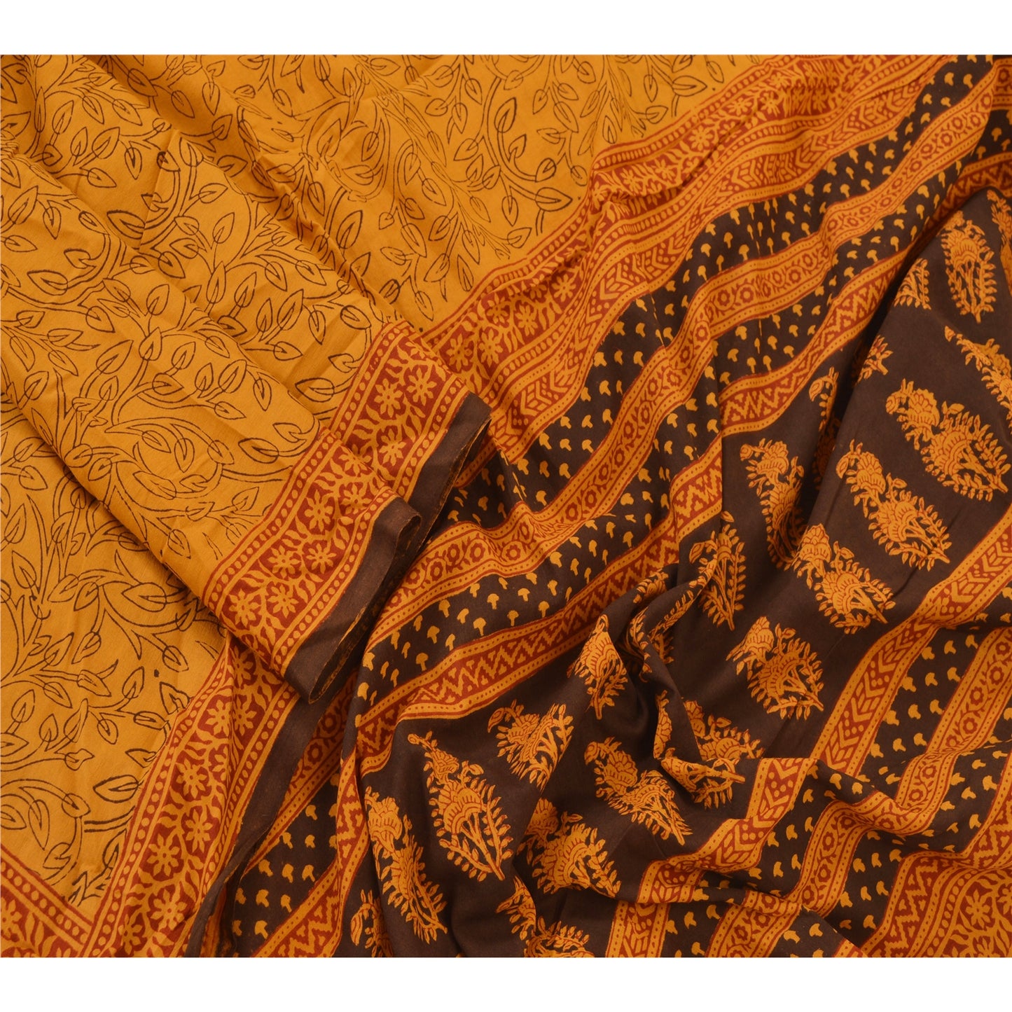 Sanskriti Vintage Dupatta Long Stole Pure Cotton Saffron Hijab Printed Shawl