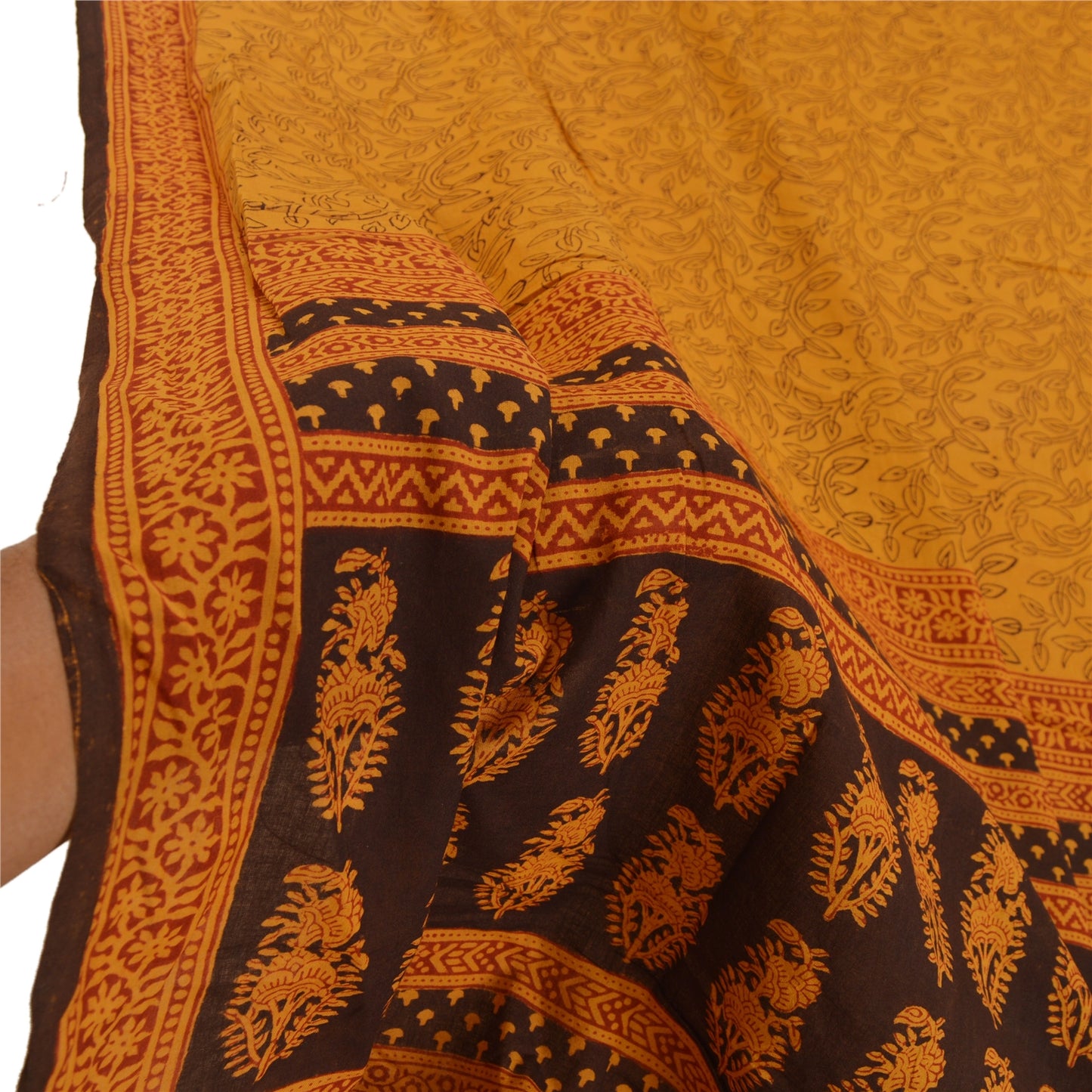 Sanskriti Vintage Dupatta Long Stole Pure Cotton Saffron Hijab Printed Shawl