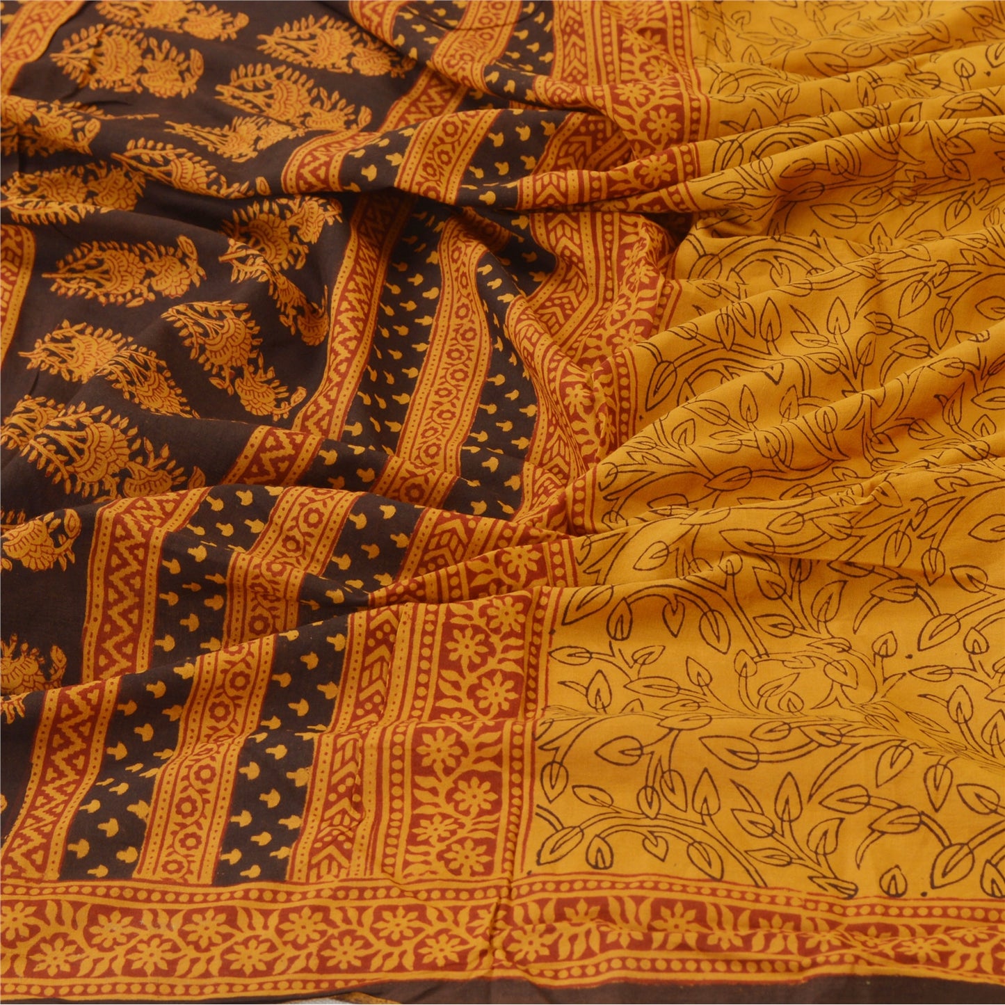 Sanskriti Vintage Dupatta Long Stole Pure Cotton Saffron Hijab Printed Shawl