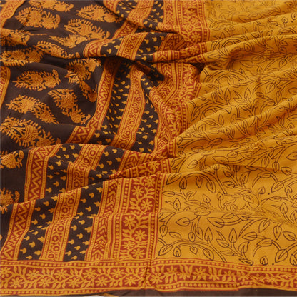Sanskriti Vintage Dupatta Long Stole Pure Cotton Saffron Hijab Printed Shawl