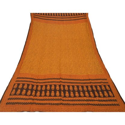 Sanskriti Vintage Dupatta Long Stole Pure Cotton Saffron Hijab Printed Shawl