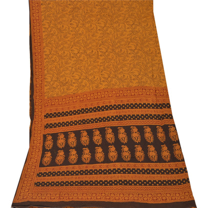 Sanskriti Vintage Dupatta Long Stole Pure Cotton Saffron Hijab Printed Shawl