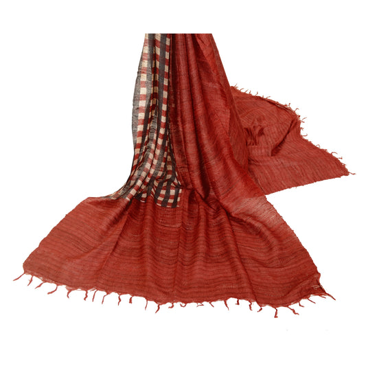 Sanskriti Vintage Dupatta Long Stole Handloom Brick Red Hijab Wrap Shawl