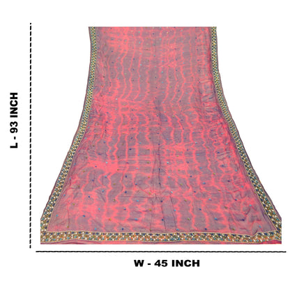 Sanskriti Vintage Dupatta Long Stole Purple Pure Chiffon Silk Veil Hand Beaded Tie-Dye Veil Crafting, Upcycling, Recycling, Dress Making