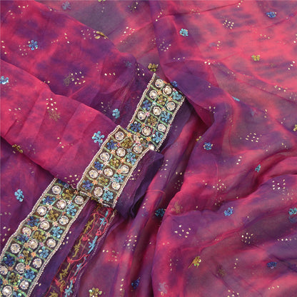 Sanskriti Vintage Dupatta Long Stole Purple Pure Chiffon Silk Veil Hand Beaded Tie-Dye Veil Crafting, Upcycling, Recycling, Dress Making