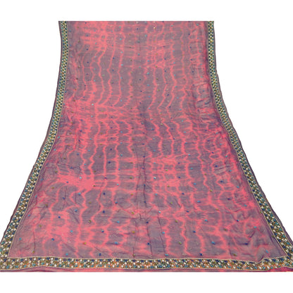 Sanskriti Vintage Dupatta Long Stole Purple Pure Chiffon Silk Veil Hand Beaded Tie-Dye Veil Crafting, Upcycling, Recycling, Dress Making
