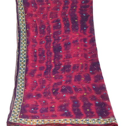 Sanskriti Vintage Dupatta Long Stole Purple Pure Chiffon Silk Veil Hand Beaded Tie-Dye Veil Crafting, Upcycling, Recycling, Dress Making