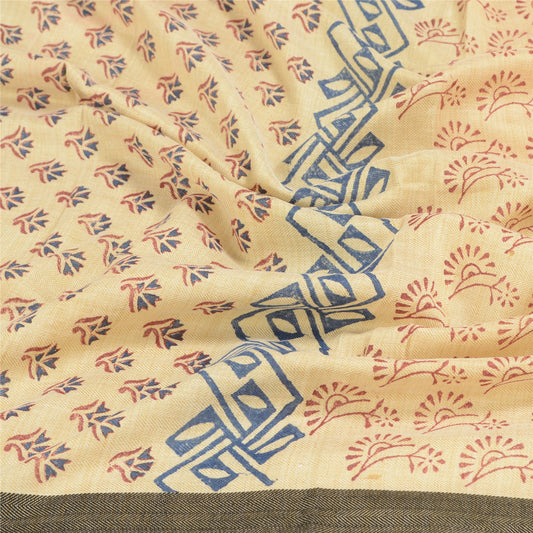 Sanskriti Vintage Dupatta Long Stole Cotton Ivory Block Printed Floral Scarves