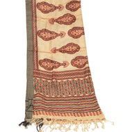 Sanskriti Vintage Dupatta Long Stole Woolen Ivory Printed Soft Scarves