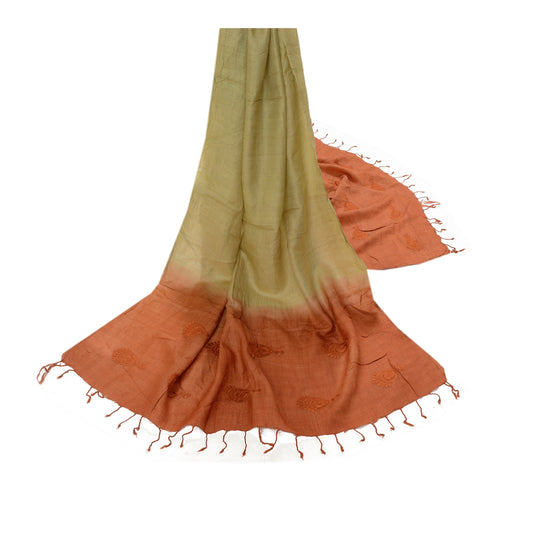Sanskriti Vintage Dupatta Long Stole Pure Silk Ivory Embroidered Wrap Scarves
