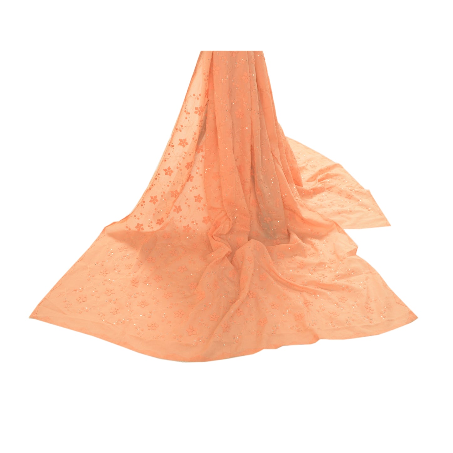 Sanskriti Vintage Dupatta Long Stole Cotton Peach Scarves Hand Beaded Veil