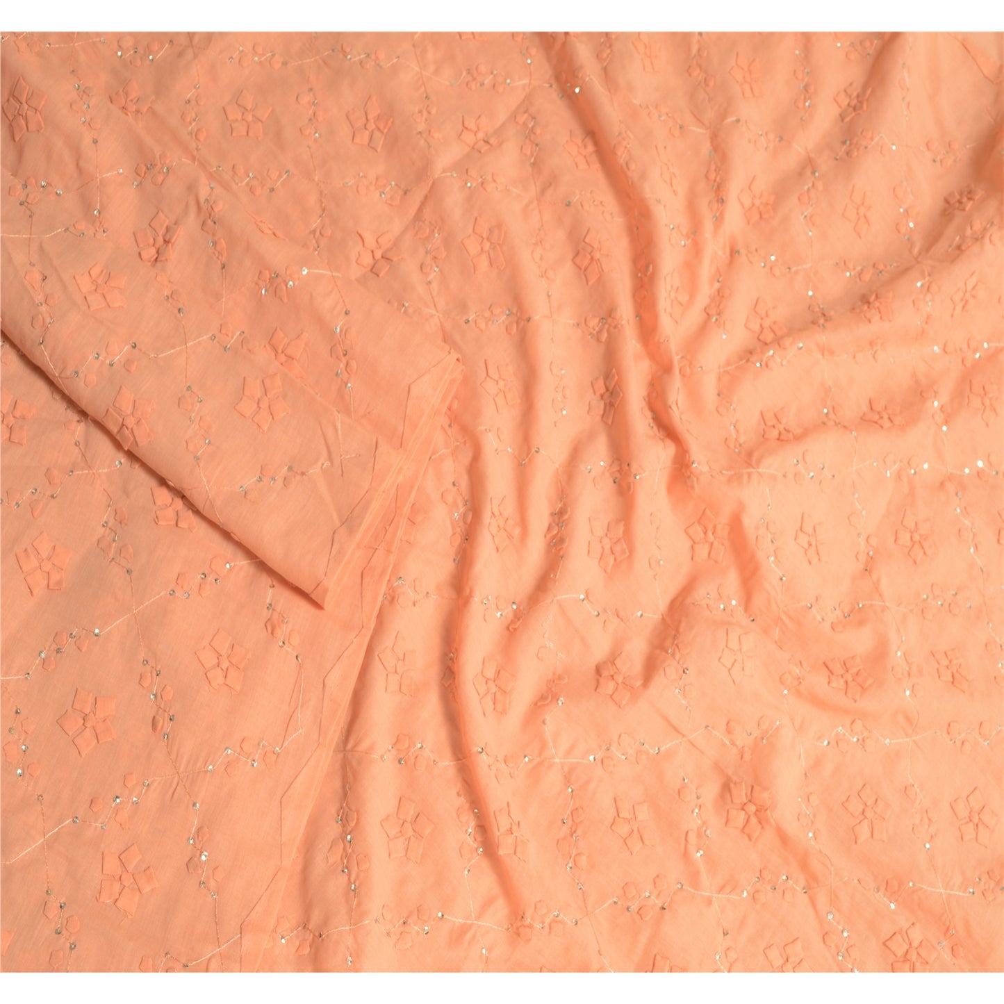 Sanskriti Vintage Dupatta Long Stole Cotton Peach Scarves Hand Beaded Veil