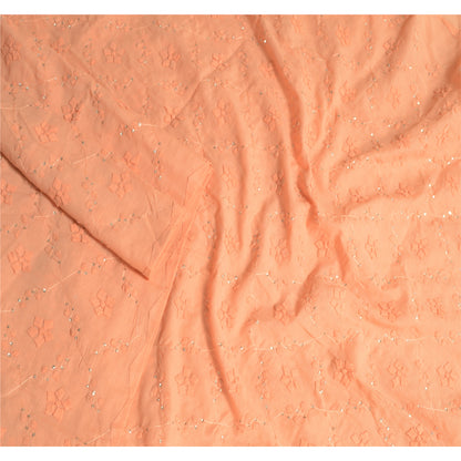 Sanskriti Vintage Dupatta Long Stole Cotton Peach Scarves Hand Beaded Veil